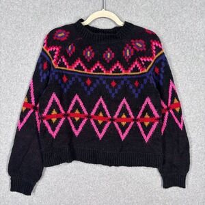 Arizona Fair Isle Sweater Small Pink Black Festive Nordic Quirky Bright Artsy